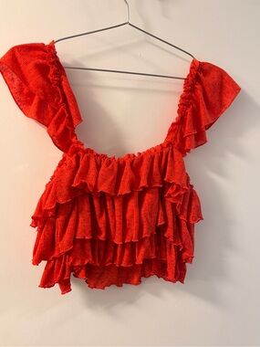 NWOT Free People Red Ruffle Tiered Crop Top